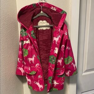 Hatley Hot Pink horse apple orchard Hooded Raincoat with